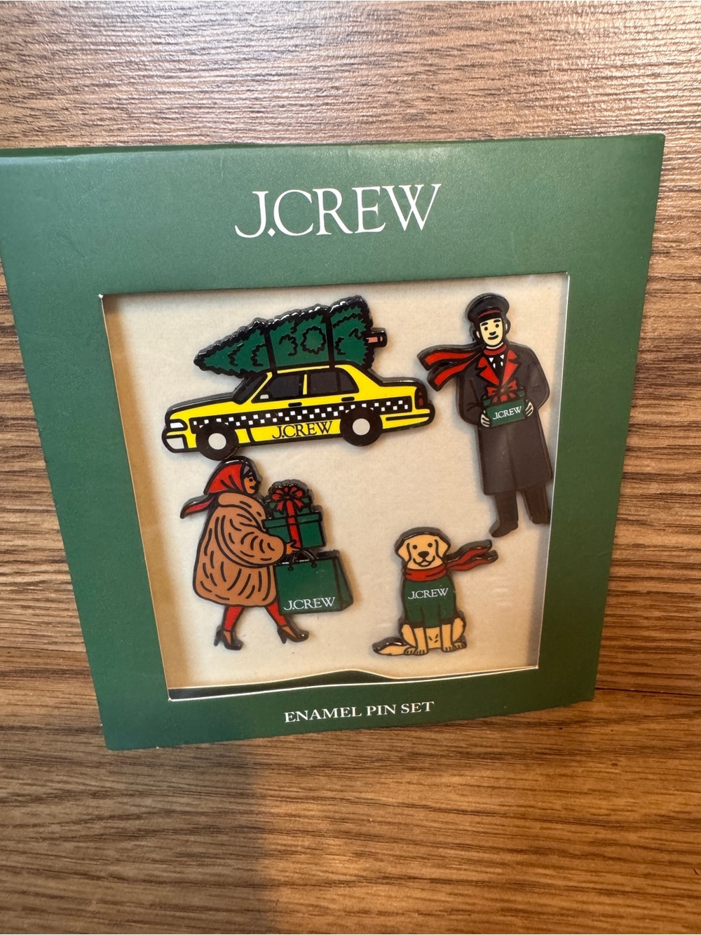 J. Crew Green & Yellow Dog and Holiday Enamel Pin Set